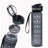 Huitich leakproof gym water bottle with strap gray motivational time-marked sports water bottle